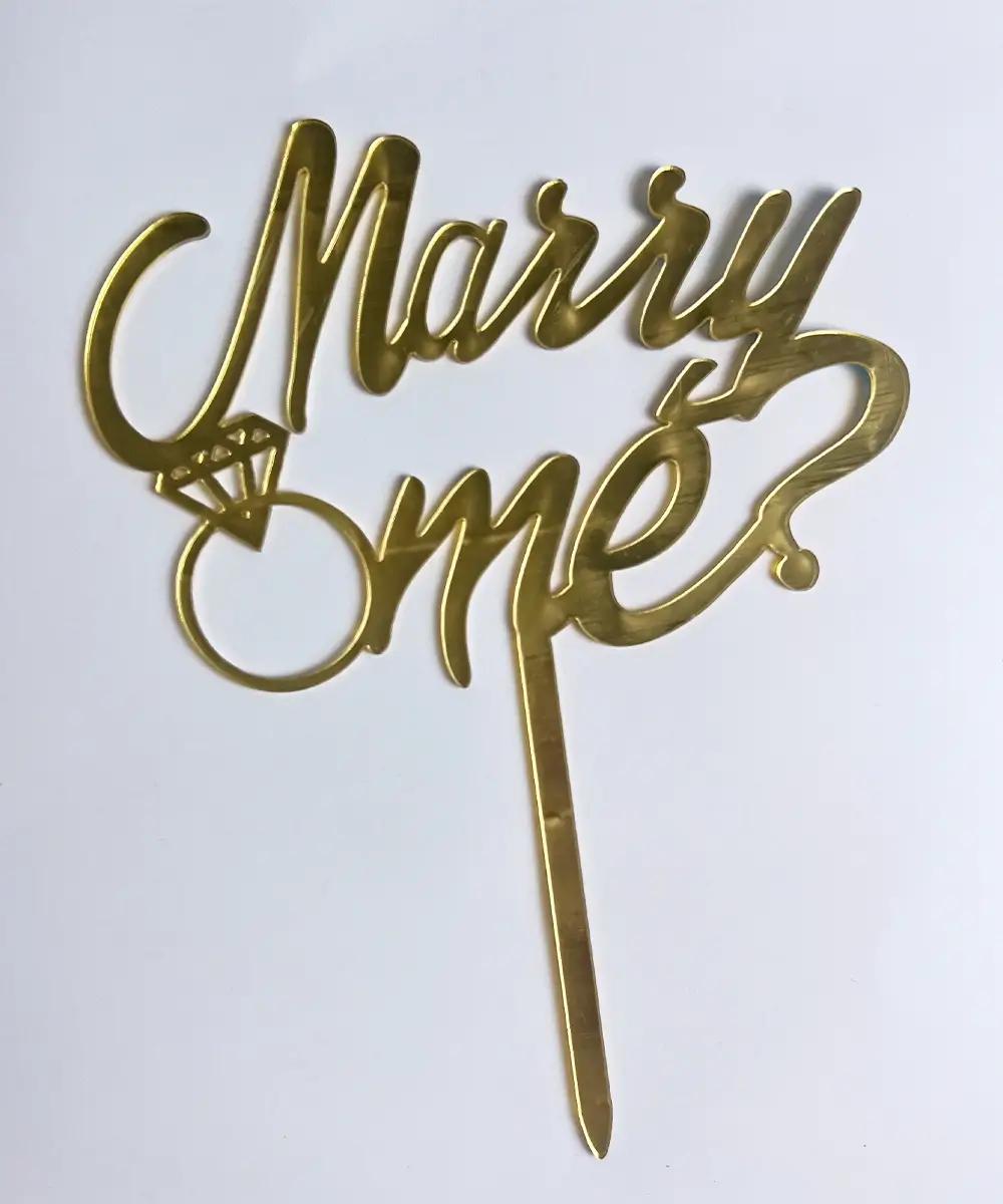 ป้ายเสียบดอกไม้ข้อความ Marry me สีทอง