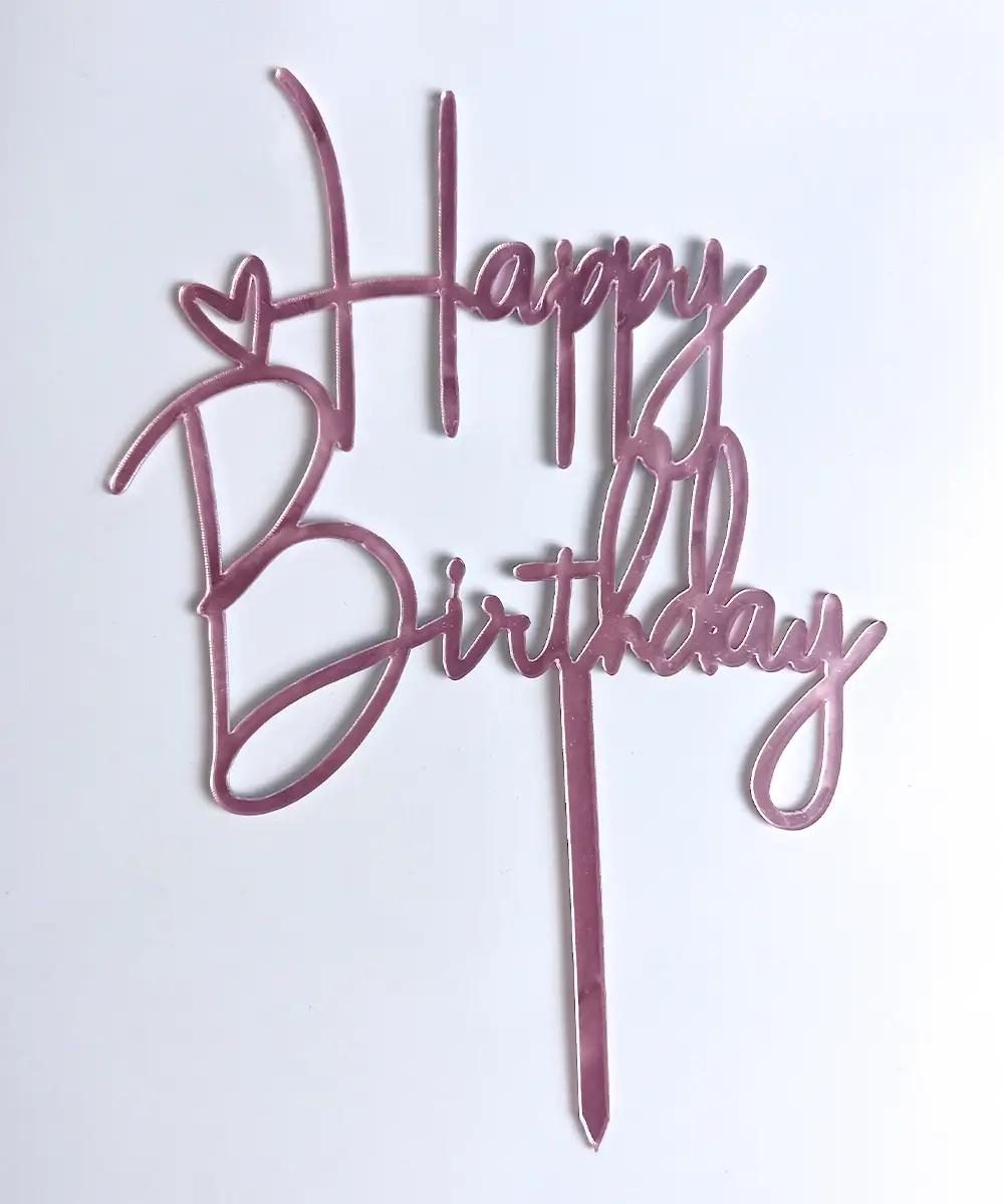 ป้ายเสียบตกแต่งข้อความ Happy Birthday สีชมพู