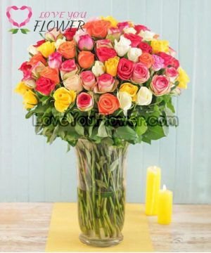 Vase with colorful roses